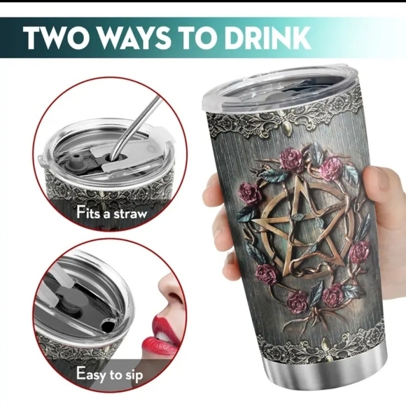 Pentacle Floral ✦ Travel Tumbler ✦ Witchy 20oz Stainless Steel w/ Double-Wall - Picture 7 of 12